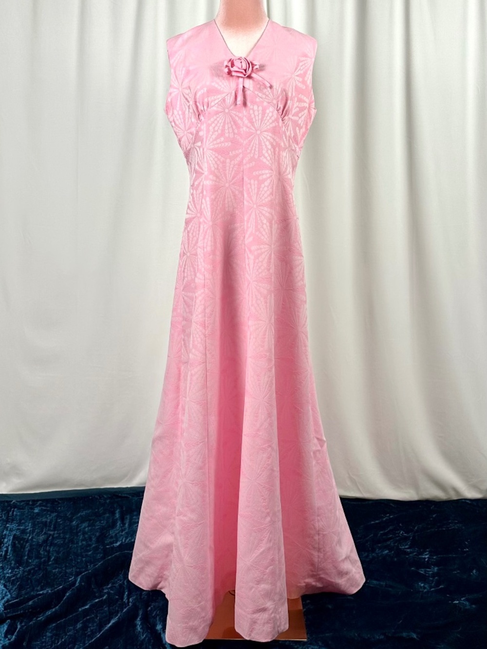 Vintage 70s Jeunesse Pink Maxi Dress Floral Cottagecore Romantic M/L
